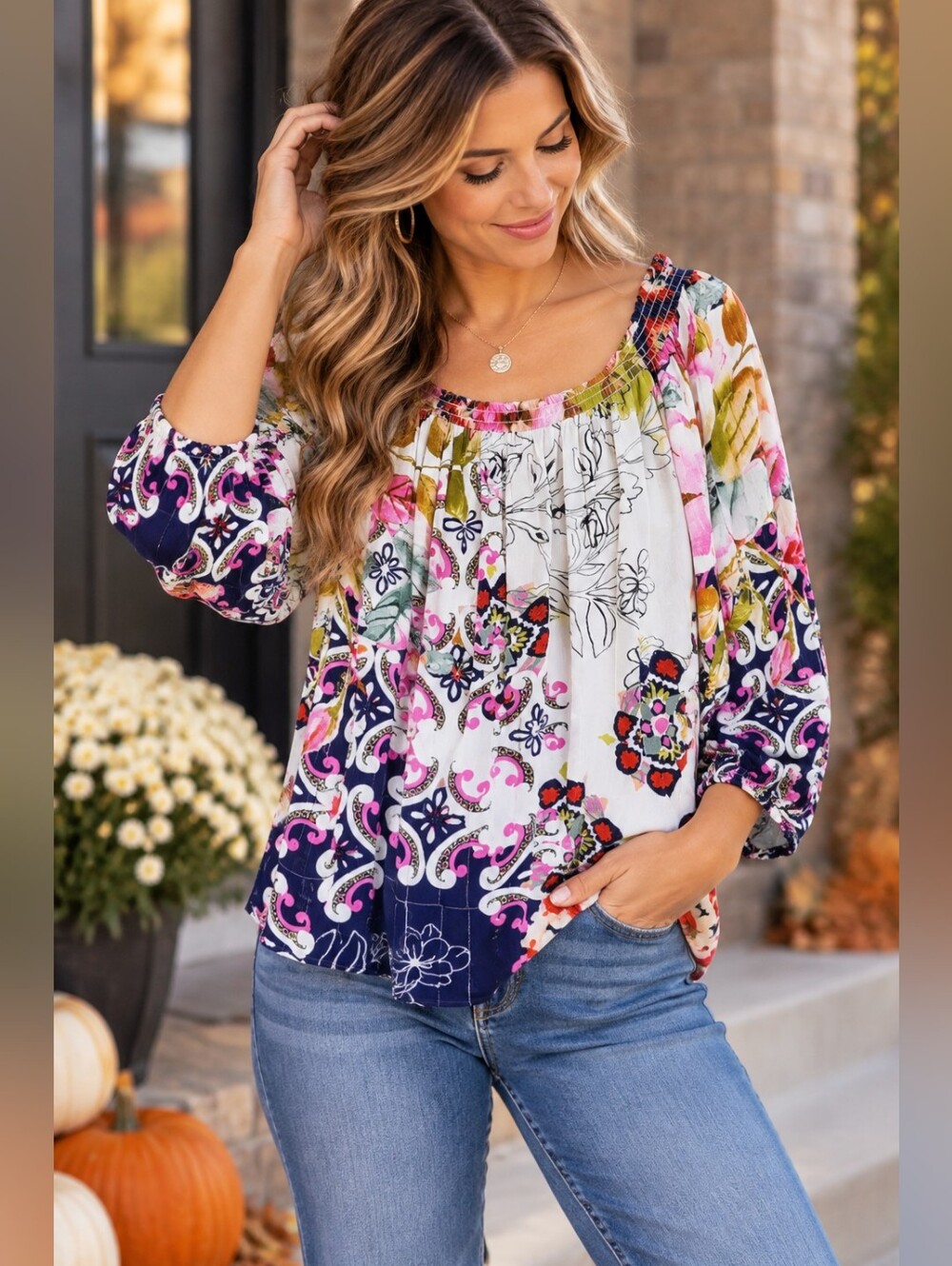 Desigual XL Multicolor Floral Paisley Boho Tunic Blouse